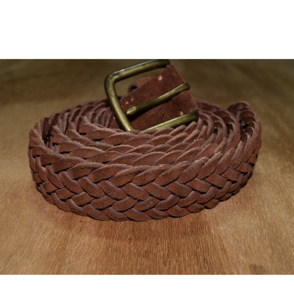 J.Crew Brown Braided Suede Leather Belt | Brass Buckle | Size 40